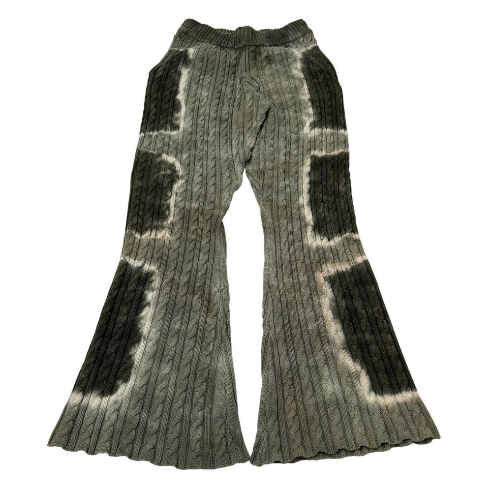 MNML Tie Dye Cable Knit Flare Leg Sweatpants in Green